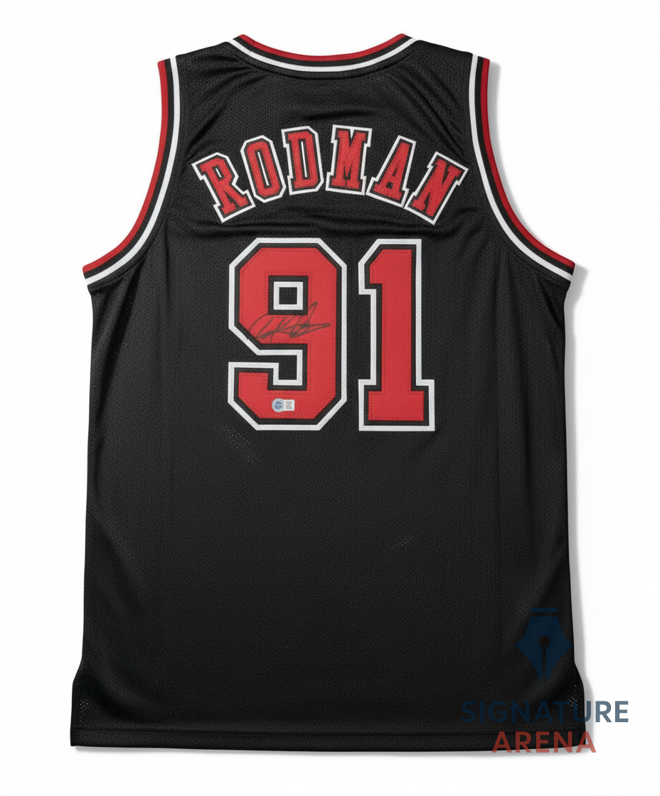 Dennis Rodman Autographed Custom Display Jersey (Black) — Authenticated by Beckett