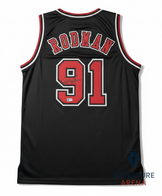 Dennis Rodman Autographed Custom Display Jersey (Black) — Authenticated by Beckett